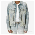 Custom Denim Bomber Jacket Washed Pocket Mens Denim